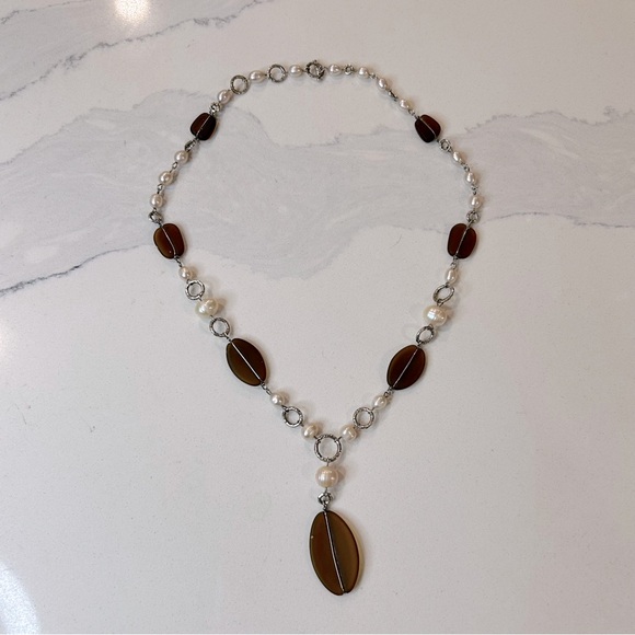 Hand Made Freshwater Pearls and Sea Glass Necklace - Picture 5 of 7